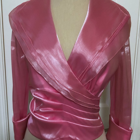 Shiny Formal PINK 3/4 sleeve Slim Waist Petite 4P - Picture 1 of 8